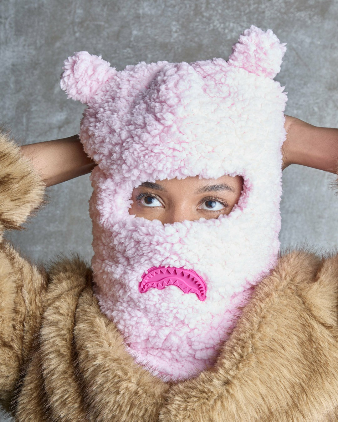 PINK FLEECE BEAR EARS SKI MASK | Sprayground sale