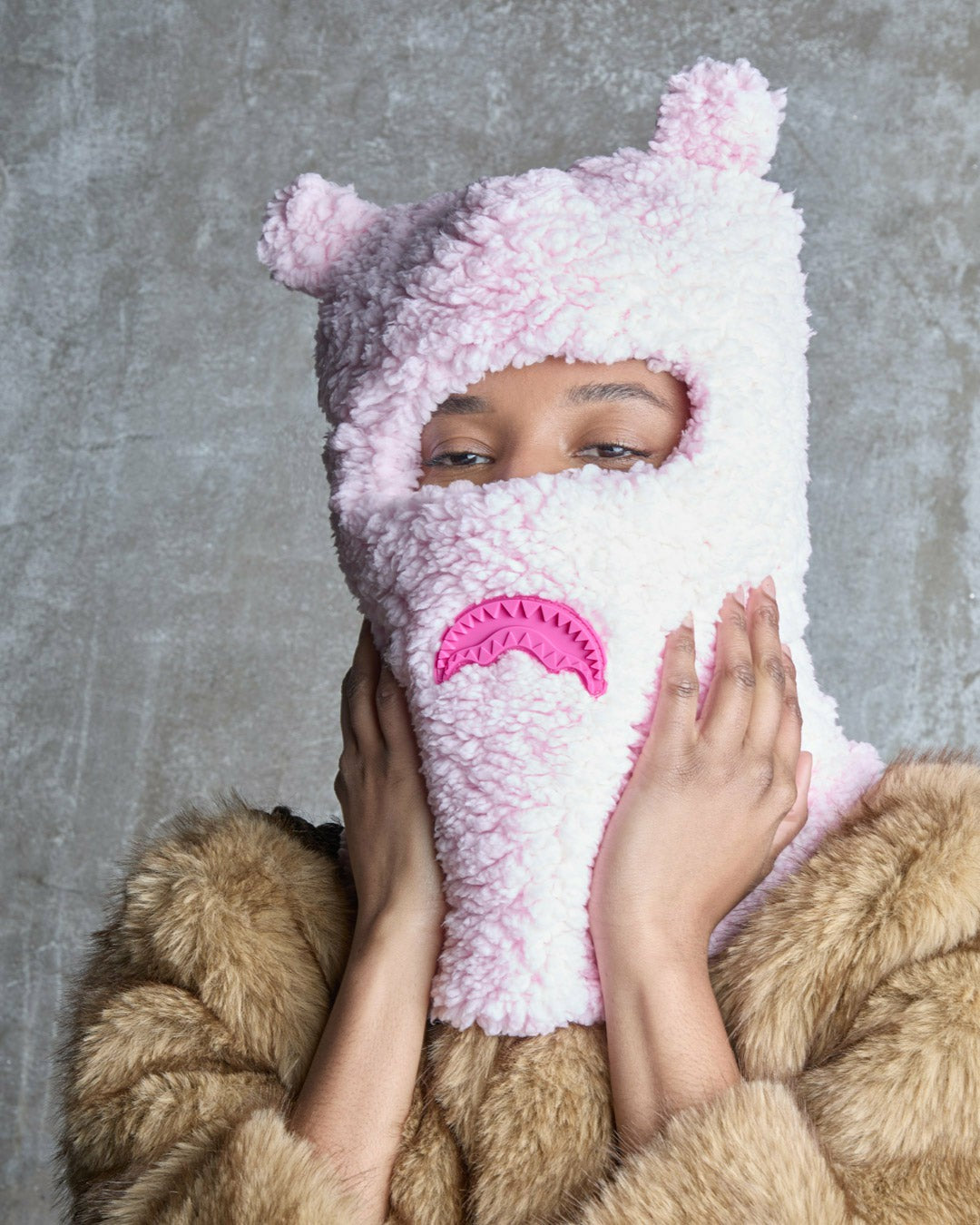 PINK FLEECE BEAR EARS SKI MASK | Sprayground sale