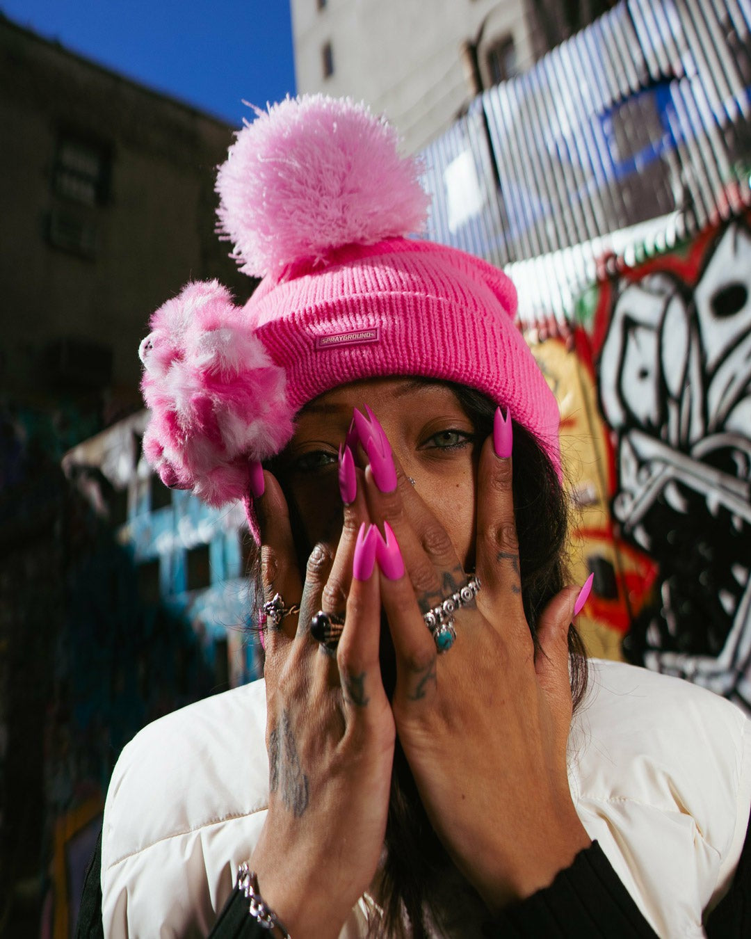 PINK LIL BEAR PUFF BEANIE | Sprayground sale