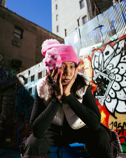 PINK LIL BEAR PUFF BEANIE | Sprayground sale