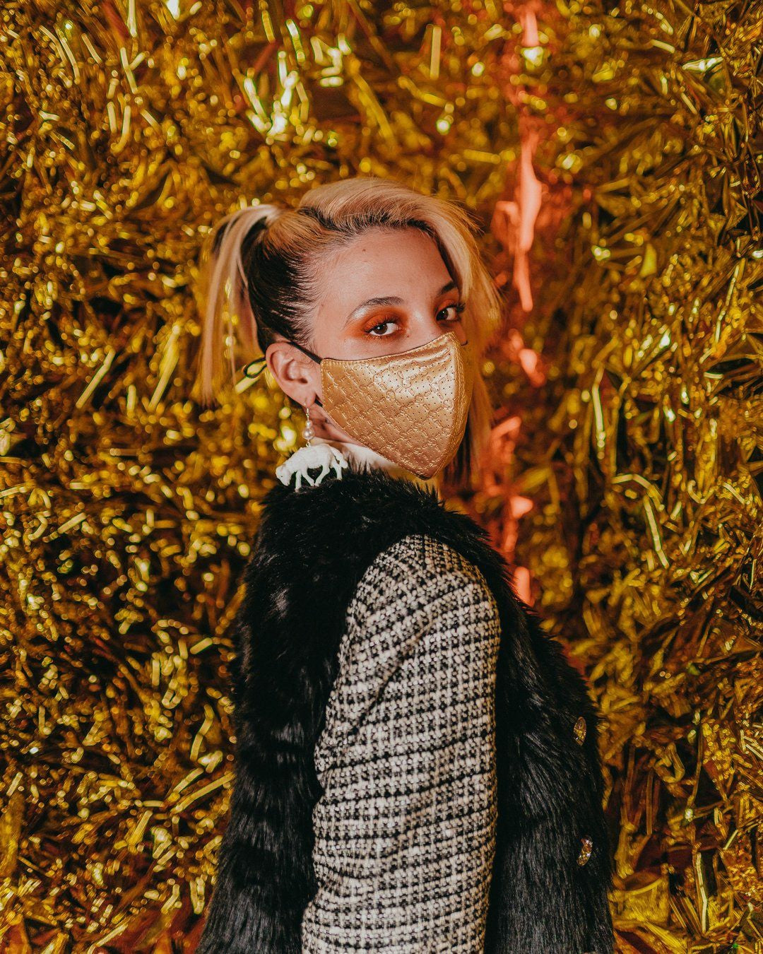 GOLD MONEY PATTERN VEGAN LEATHER FACE MASK | Sprayground Online
