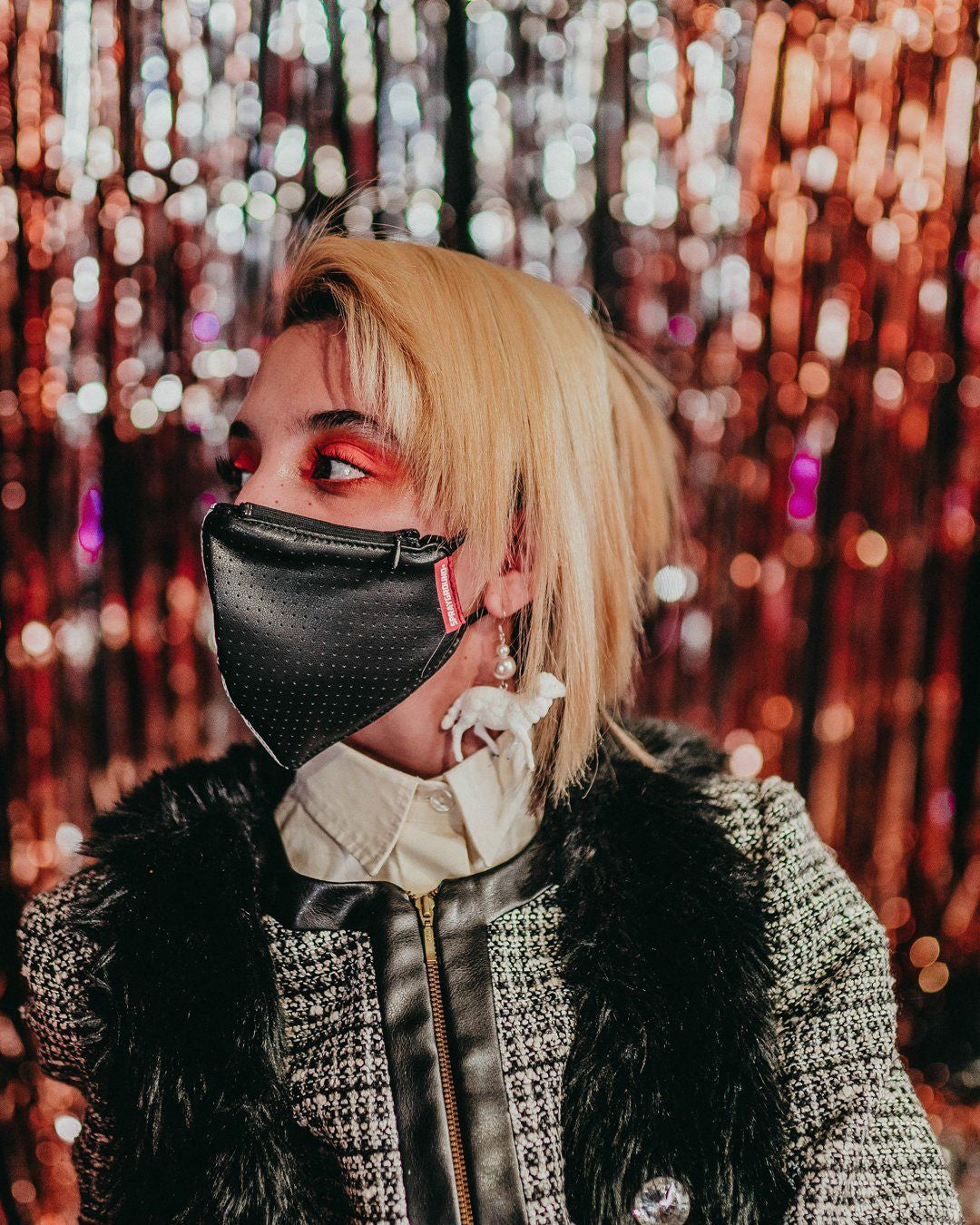 DAMAGE CONTROL STASH POCKET VEGAN LEATHER FACE MASK | Sprayground sale