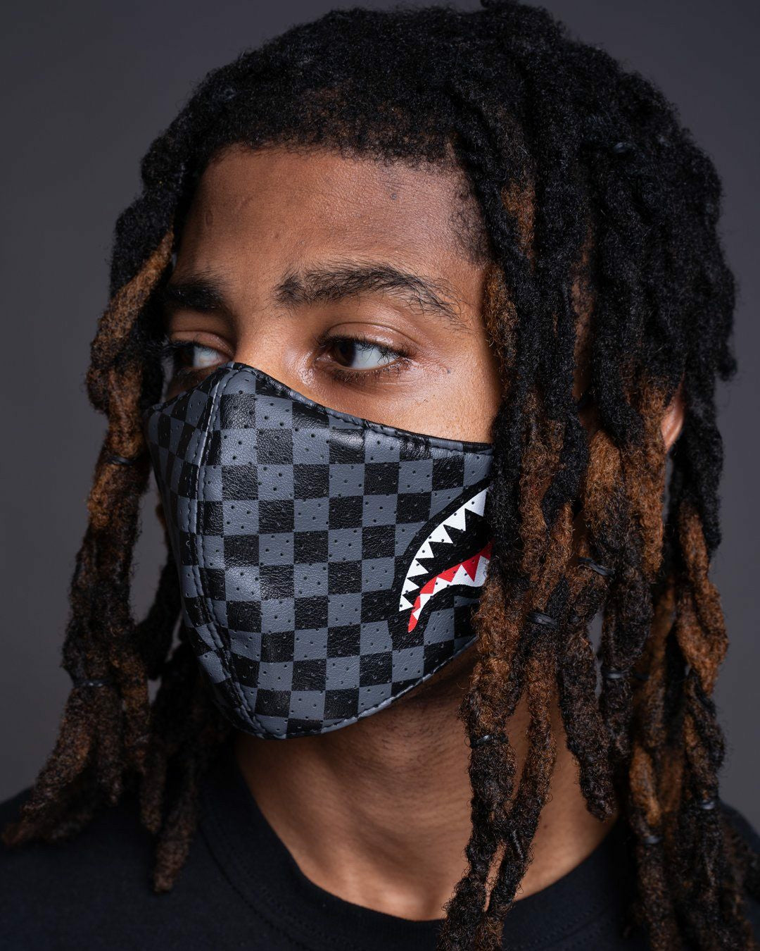 SHARKS IN PARIS (GRAY) VEGAN LEATHER FACE MASK | Sprayground US