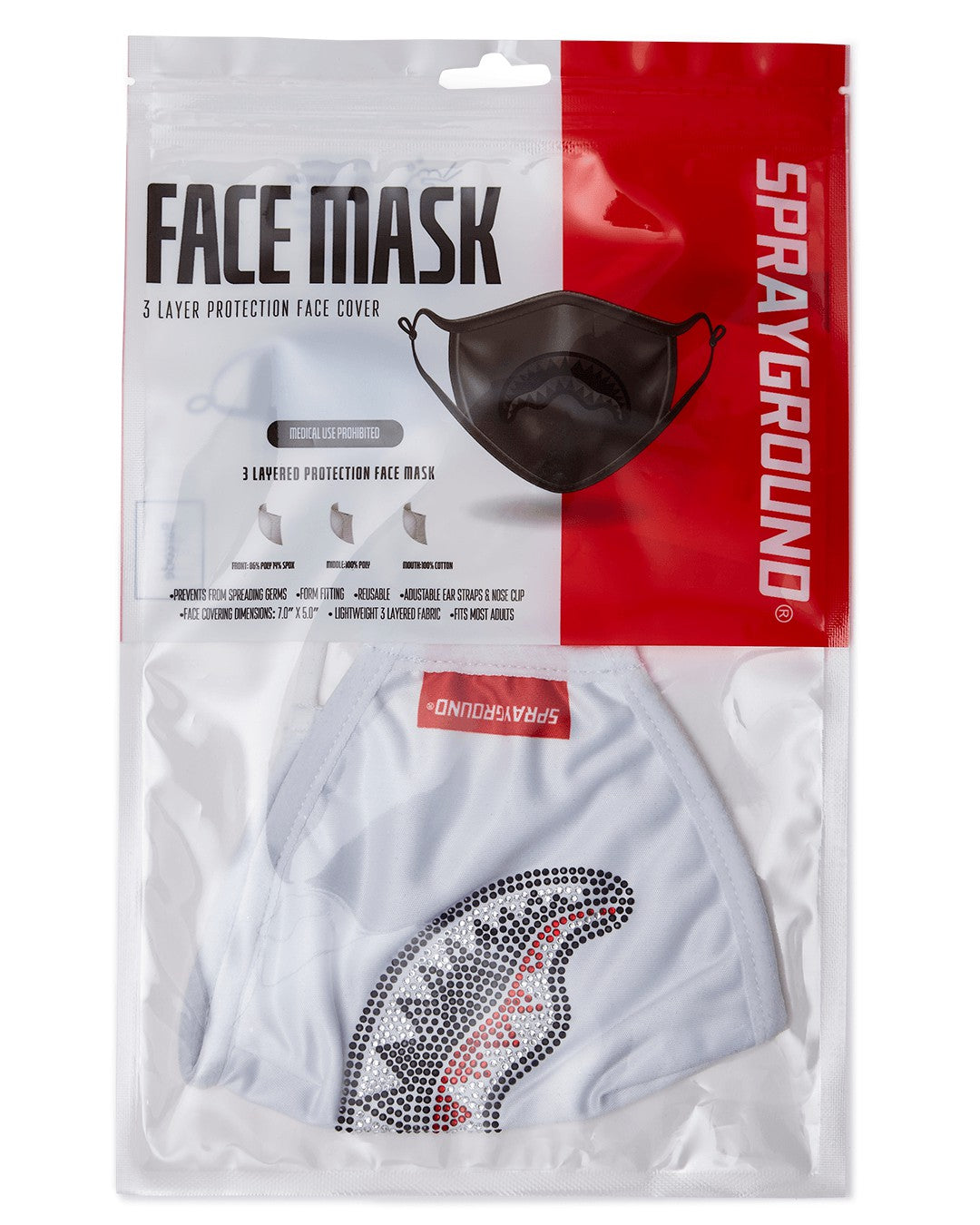 TRINITY DIAMOND SHARK (WHT) POLYESTER FACE MASK | Sprayground Online