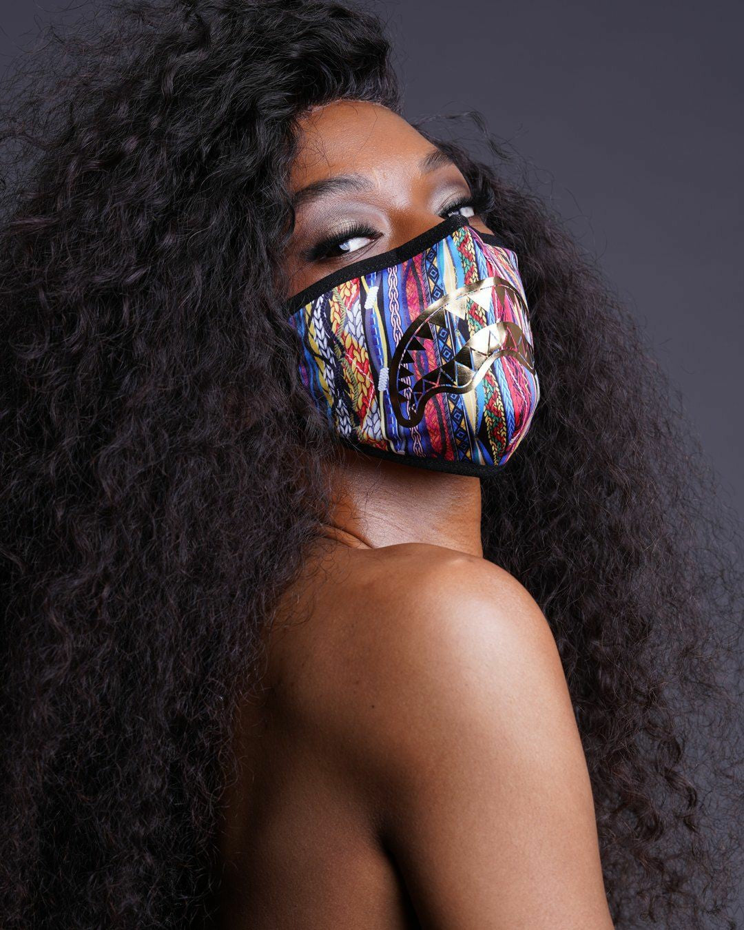 1994 GOLD METALLIC SHARK POLYESTER FACE MASK | Sprayground Near Me