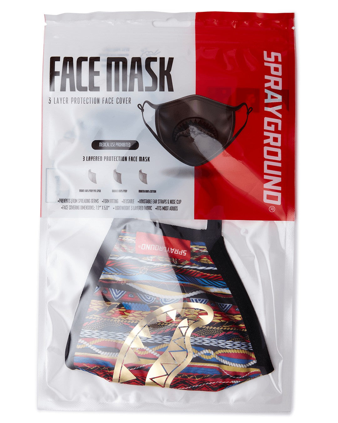 1994 GOLD METALLIC SHARK POLYESTER FACE MASK | Sprayground Near Me