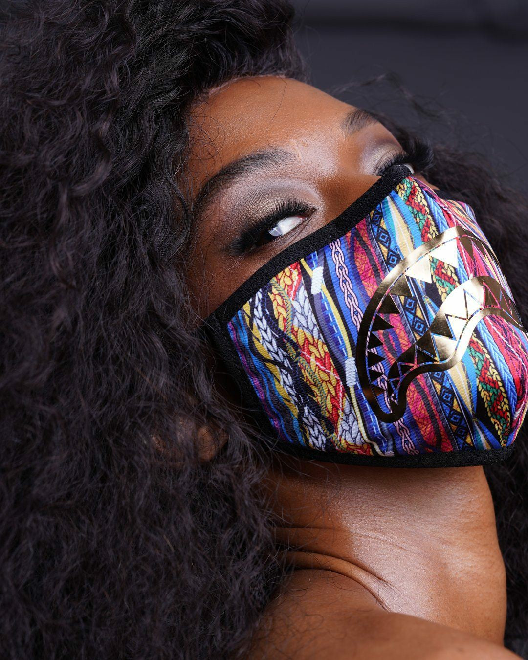 1994 GOLD METALLIC SHARK POLYESTER FACE MASK | Sprayground Near Me