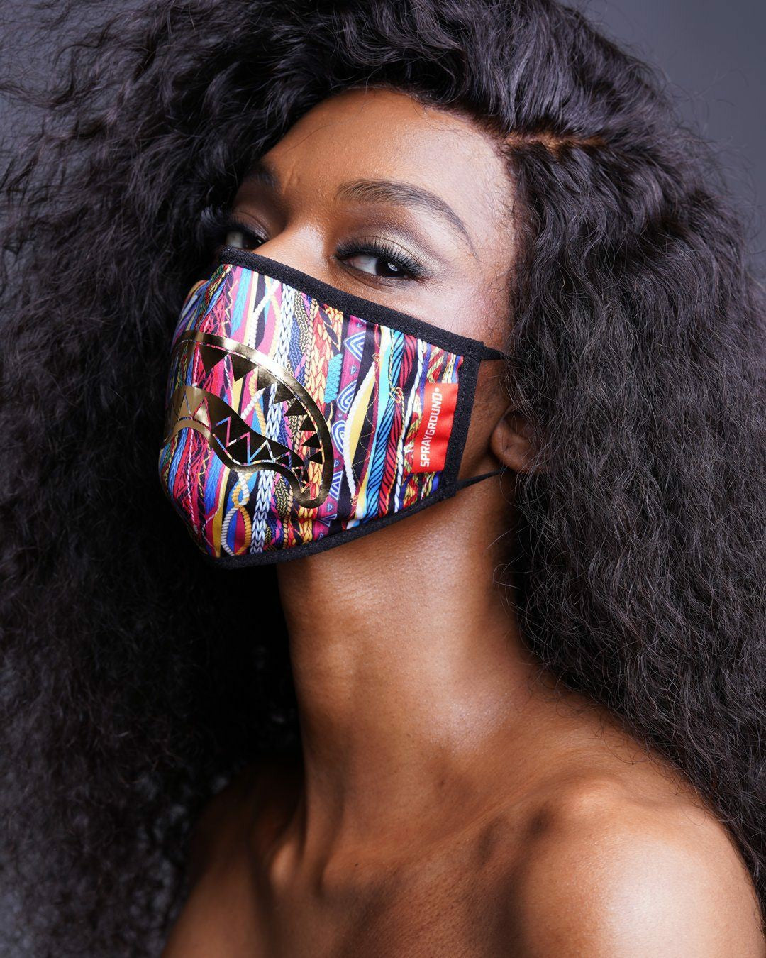 1994 GOLD METALLIC SHARK POLYESTER FACE MASK | Sprayground Near Me