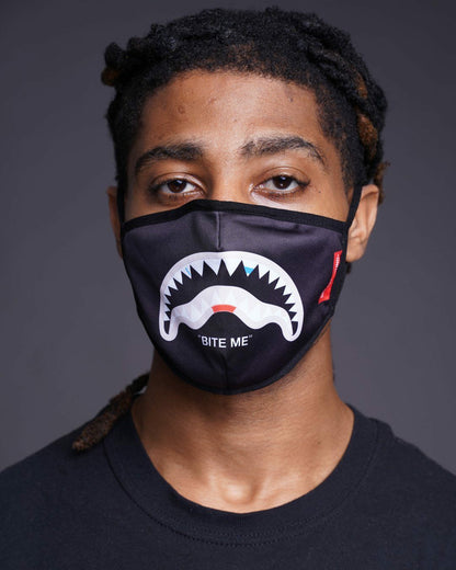 BITE ME SHARK (BLK) POLYESTER FACE MASK | Sprayground sale