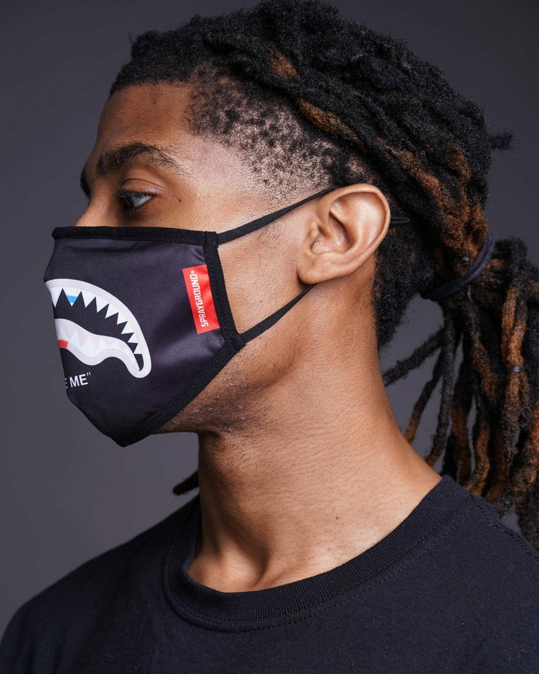 BITE ME SHARK (BLK) POLYESTER FACE MASK | Sprayground sale