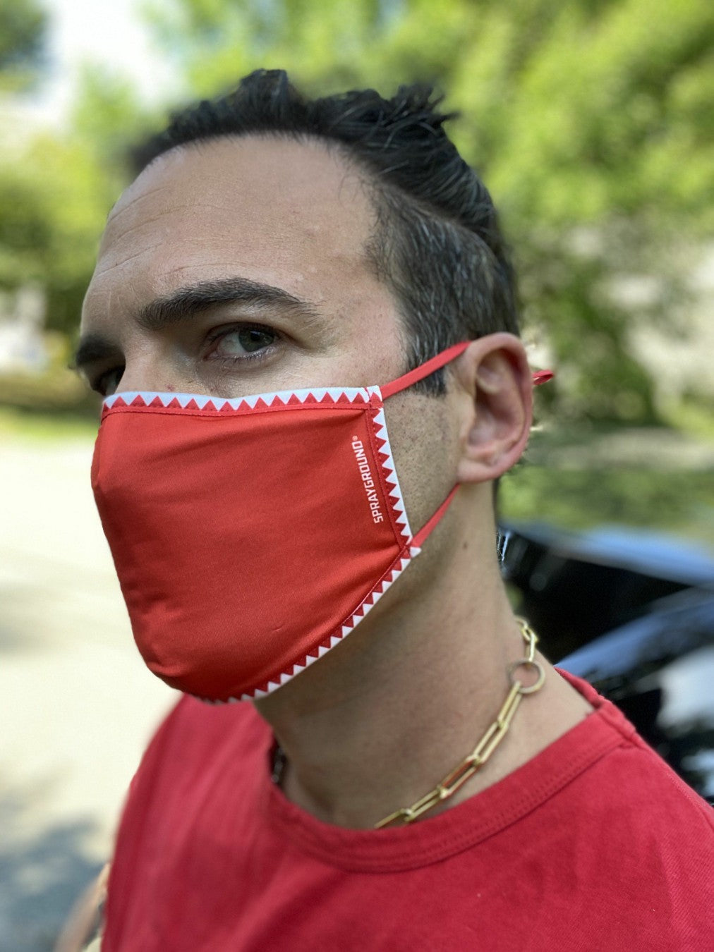 ADULT VERTICAL SHARK (RED) FORM-FITTING FACE MASK | Sprayground Discount