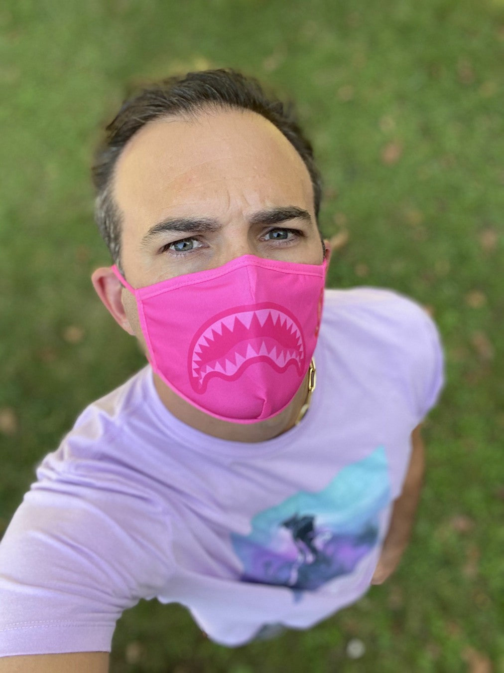 ADULT PINK SHARK FORM-FITTING FACE MASK | Sprayground Near Me