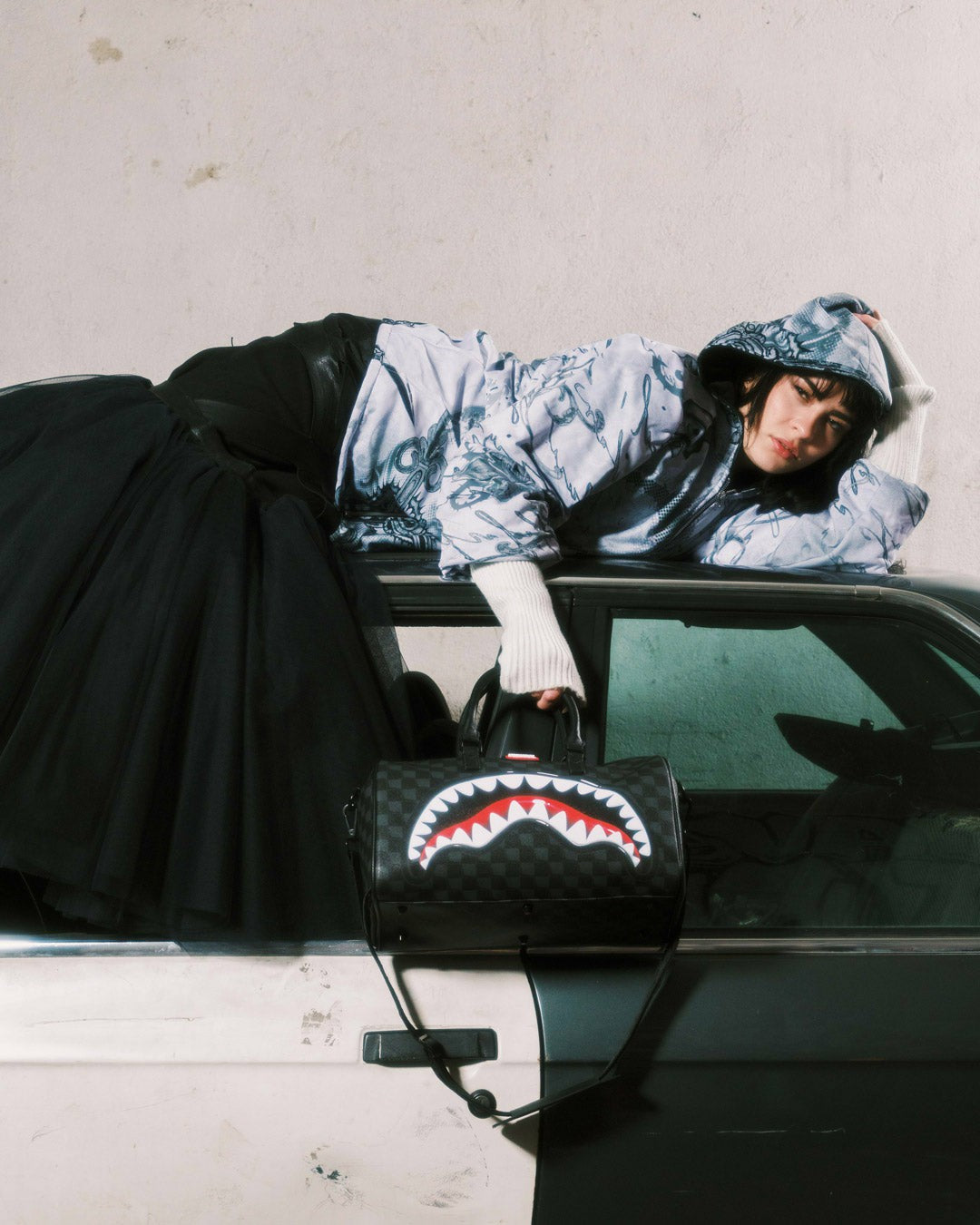 SHARKS IN PARIS HYPER PUFF MINI DUFFLE | Sprayground Clearance