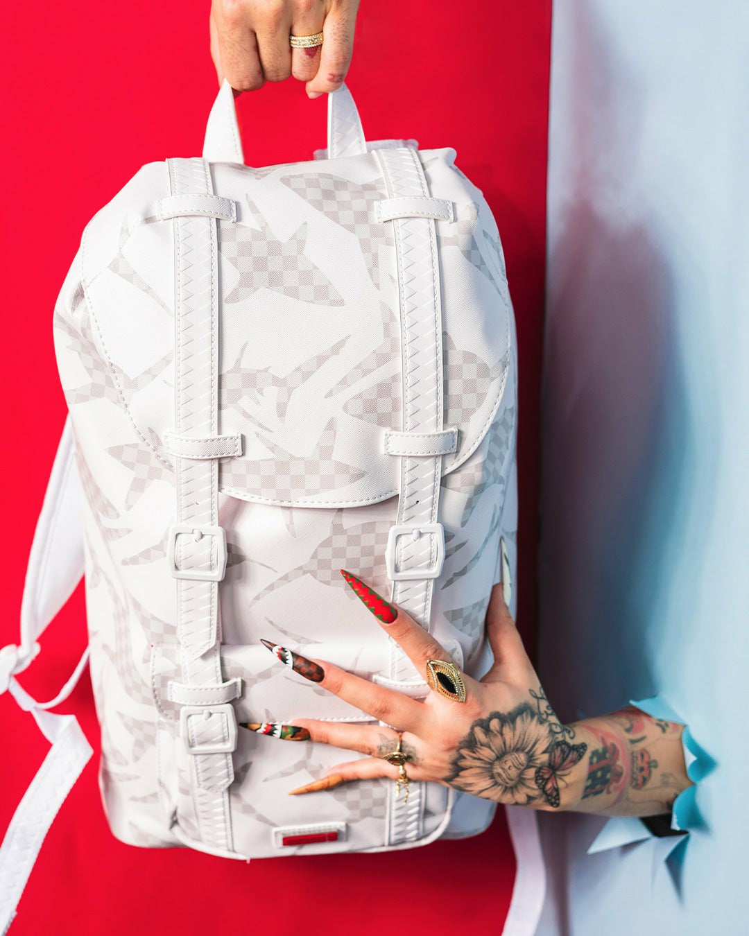 SHARK CHECK (WHITE) HILLS BACKPACK | Sprayground for sale