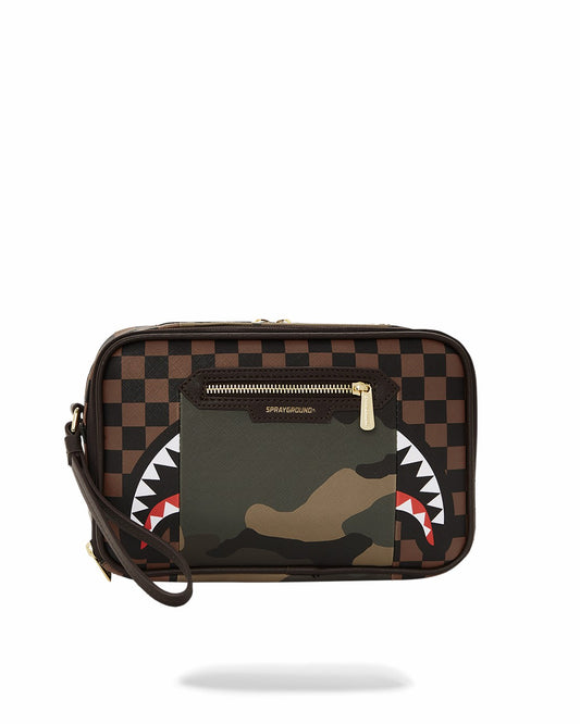EXTERIOR GOLD ZIP POCKET SHARKS IN PARIS TOILETRY BRICKSIDE BAG | Sprayground US