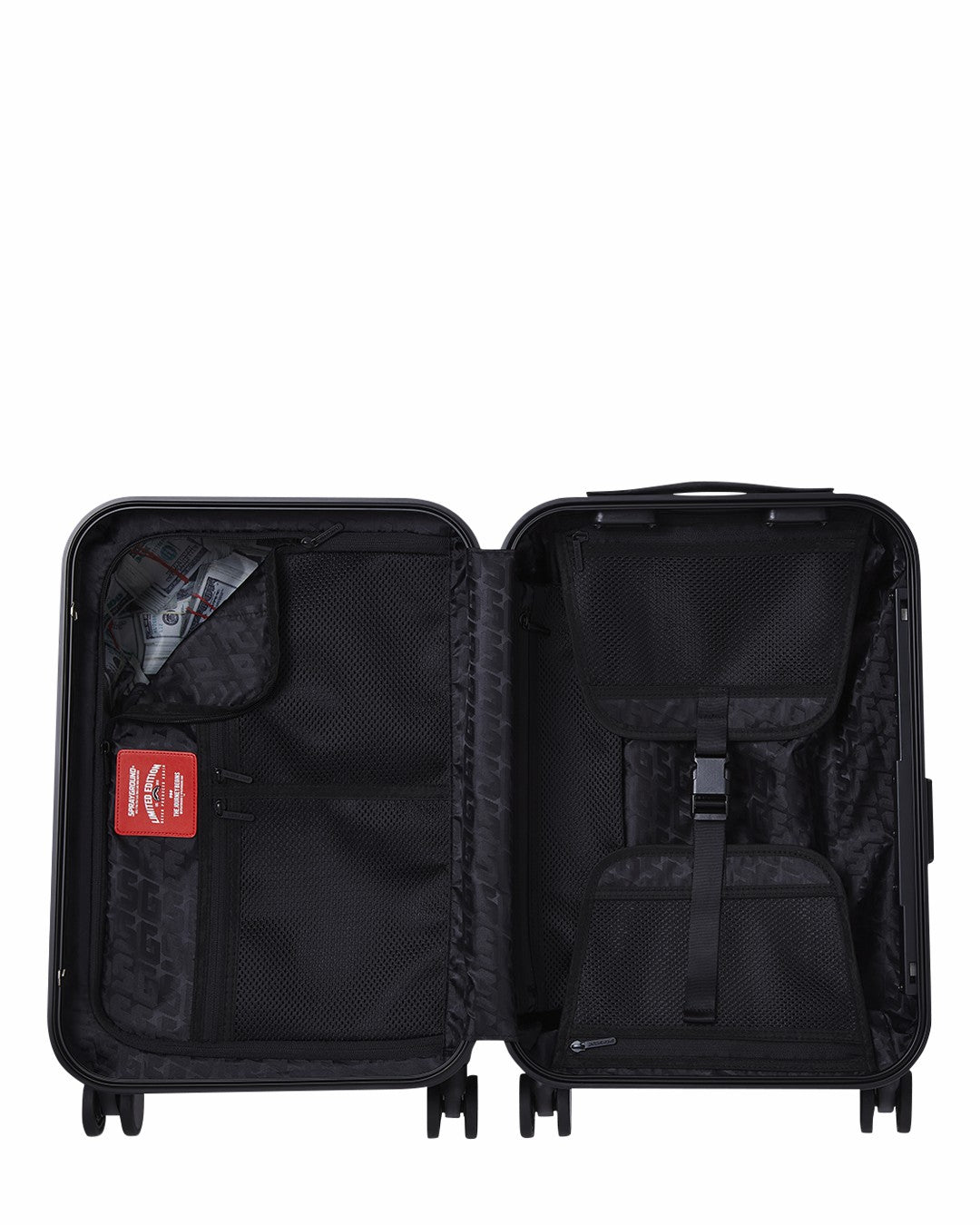 REALITY CHECK SHARKITECTURE CARRY-ON JETBLACK LUGGAGE (GOLD HARDWARE) | Sprayground sale