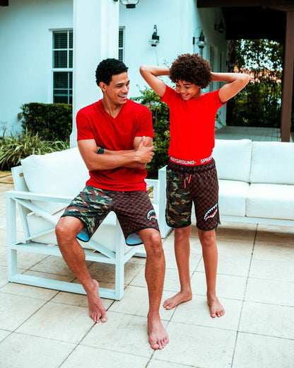 KIDS CHECKS & CAMO SWIM TRUNKS | Sprayground for sale
