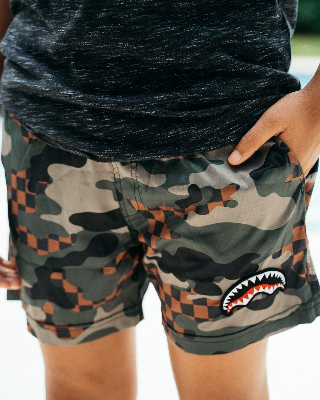 KIDS CAMO CHECKERED SWIM TRUNKS | Sprayground Near Me