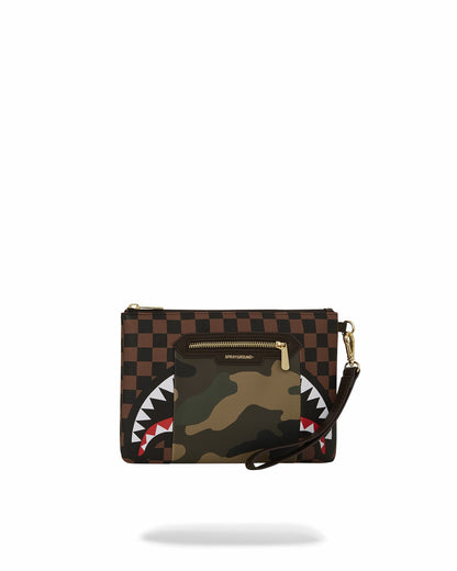 EXTERIOR GOLD ZIP POCKET SHARKS IN PARIS CROSSOVER CLUTCH | Sprayground Clearance