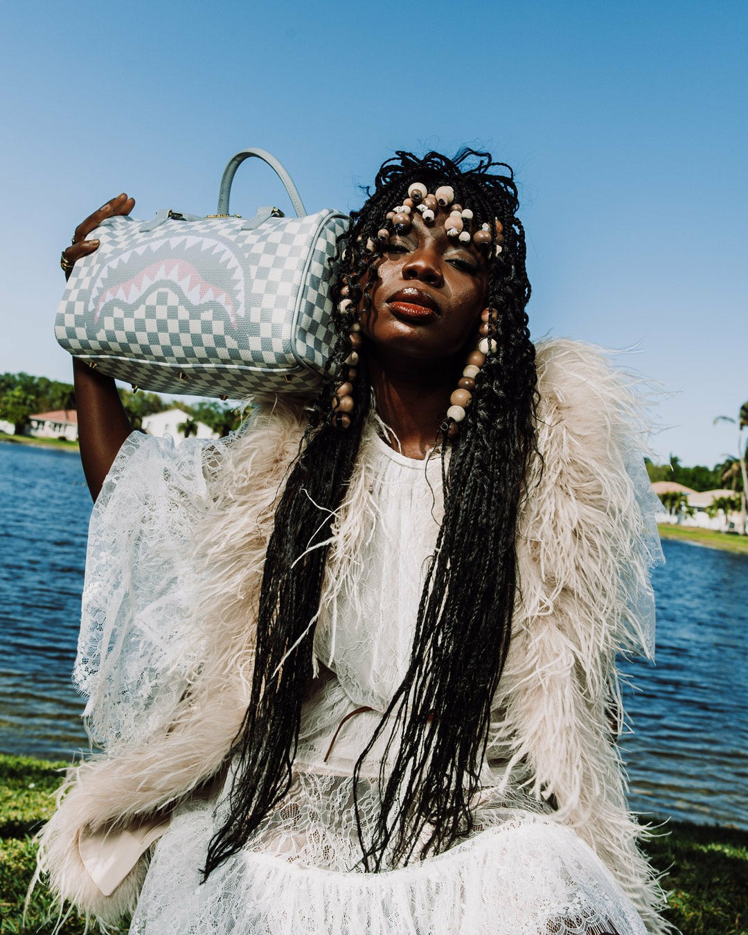 KNIT SHARKS IN PARIS IN CREAM MINI DUFFLE | Sprayground US