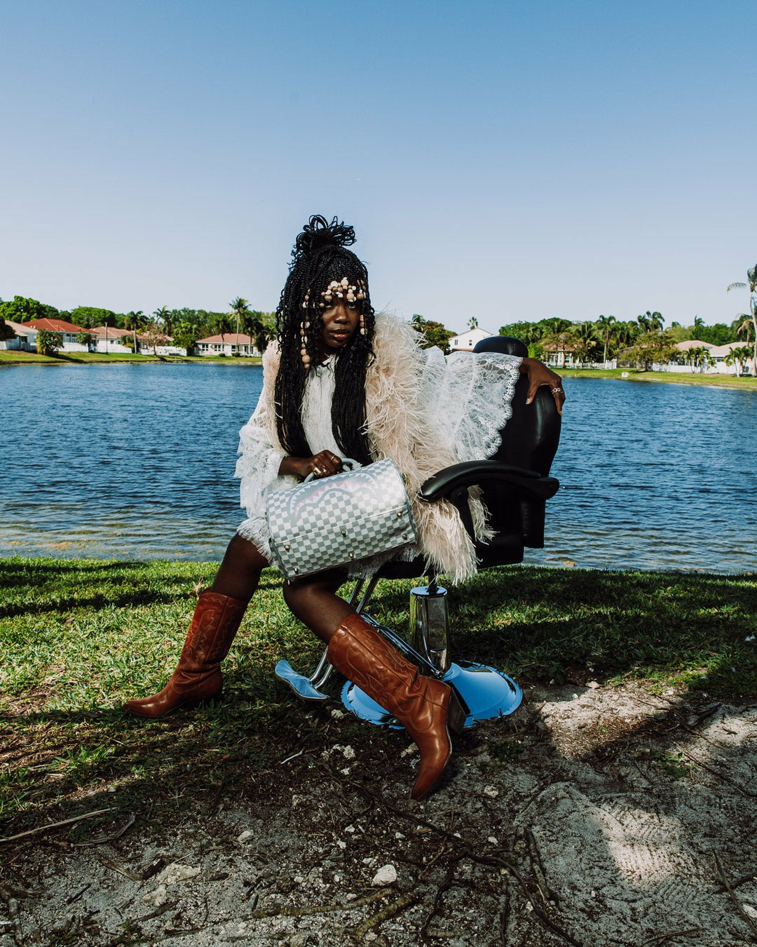 KNIT SHARKS IN PARIS IN CREAM MINI DUFFLE | Sprayground US