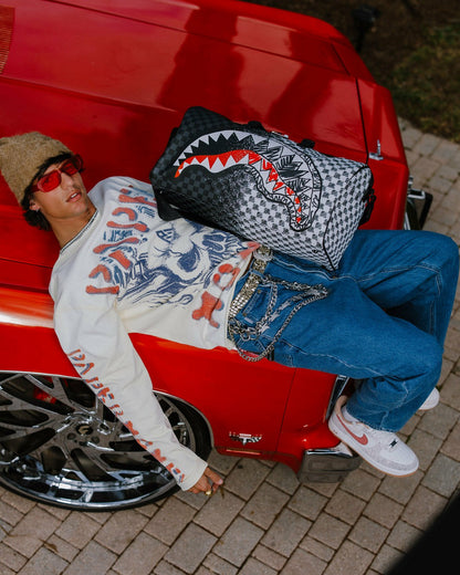 SCRIBBLE DRIBBLE CHECK DUFFLE | Sprayground Online