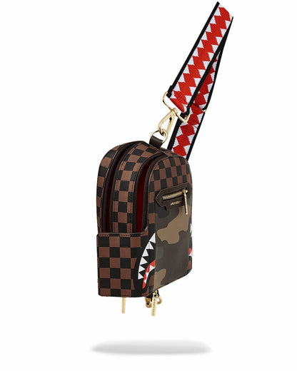 EXTERIOR GOLD ZIP POCKET SHARKS IN PARIS BACKPACK SLING | Sprayground US