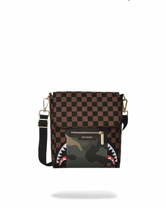 EXTERIOR GOLD ZIP POCKET SHARKS IN PARIS MESSENGER SLING BAG | Sprayground Discount