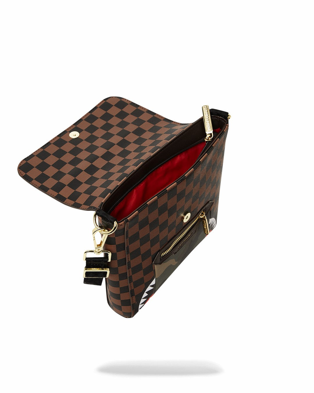 EXTERIOR GOLD ZIP POCKET SHARKS IN PARIS MESSENGER SLING BAG | Sprayground Discount