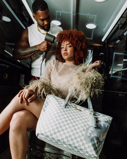 KNIT SHARKS IN PARIS IN CREAM TOTE | Sprayground for sale