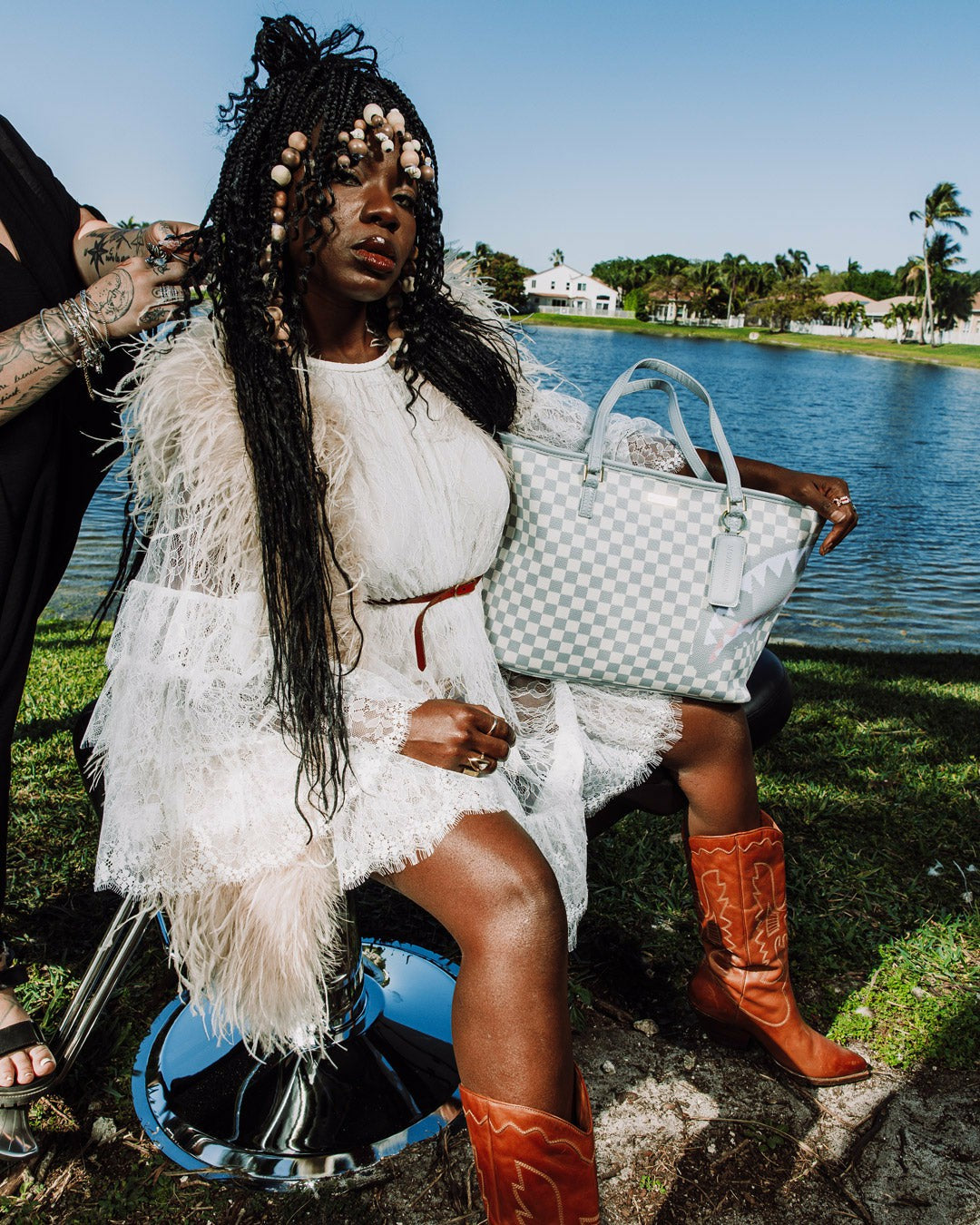 KNIT SHARKS IN PARIS IN CREAM TOTE | Sprayground for sale