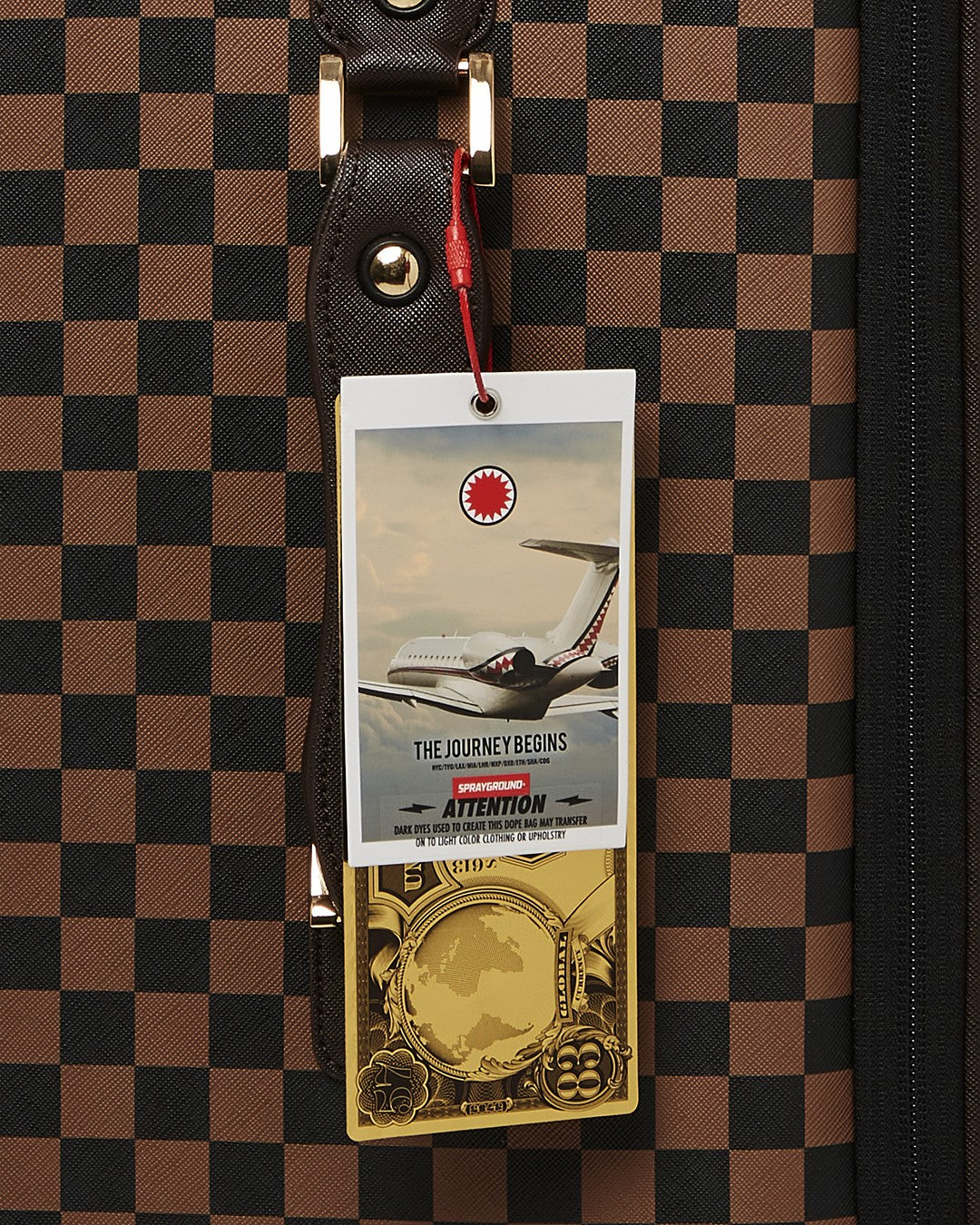 EXTERIOR GOLD ZIP POCKET SHARKS IN PARIS JETSETTER CARRY-ON LUGGAGE | Sprayground Discount