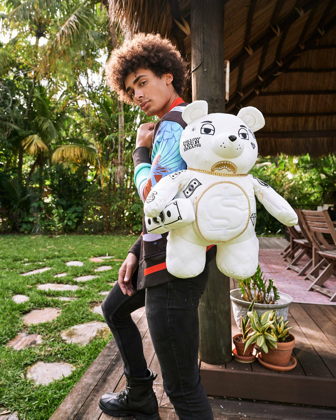 RIVIERA LE BLANC GOLD CHAIN MONEYBEAR TEDDYBEAR BACKPACK | Sprayground sale