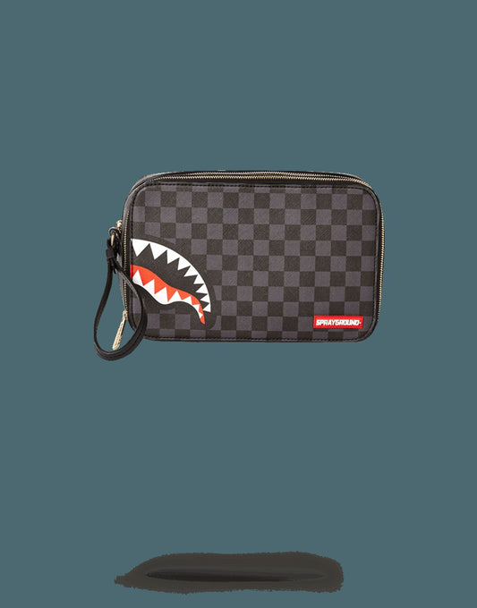SHARKS IN PARIS (BLACK CHECKERED EDITION) TOILETRY AKA MONEY BAGS | Sprayground Online