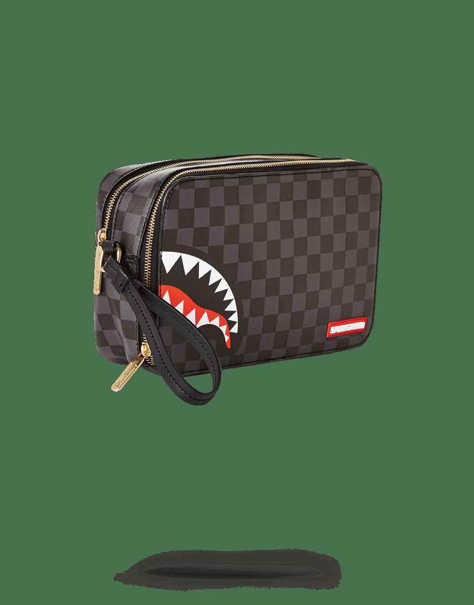 SHARKS IN PARIS (BLACK CHECKERED EDITION) TOILETRY AKA MONEY BAGS | Sprayground Online
