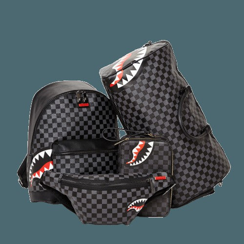 SHARKS IN PARIS (BLACK CHECKERED EDITION) TOILETRY AKA MONEY BAGS | Sprayground Online