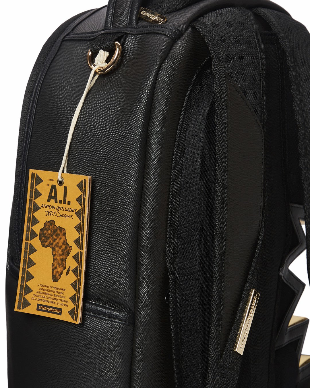 A.i.3 SHARK BITE BLACK GOLD BACKPACK (DLXV) | Sprayground for sale