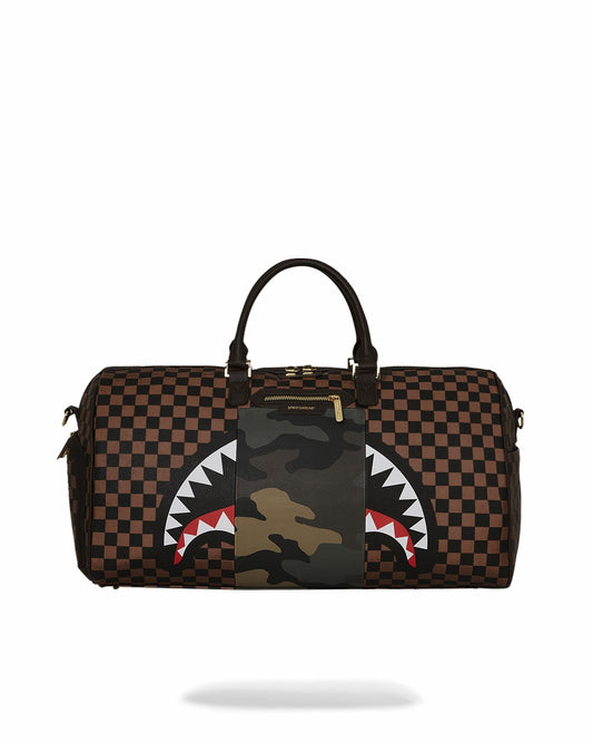 EXTERIOR GOLD ZIP POCKET SHARKS IN PARIS DUFFLE | Sprayground Near Me
