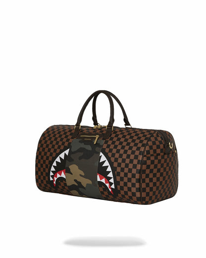 EXTERIOR GOLD ZIP POCKET SHARKS IN PARIS DUFFLE | Sprayground Near Me