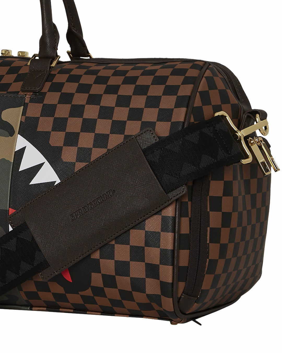 EXTERIOR GOLD ZIP POCKET SHARKS IN PARIS DUFFLE | Sprayground Near Me