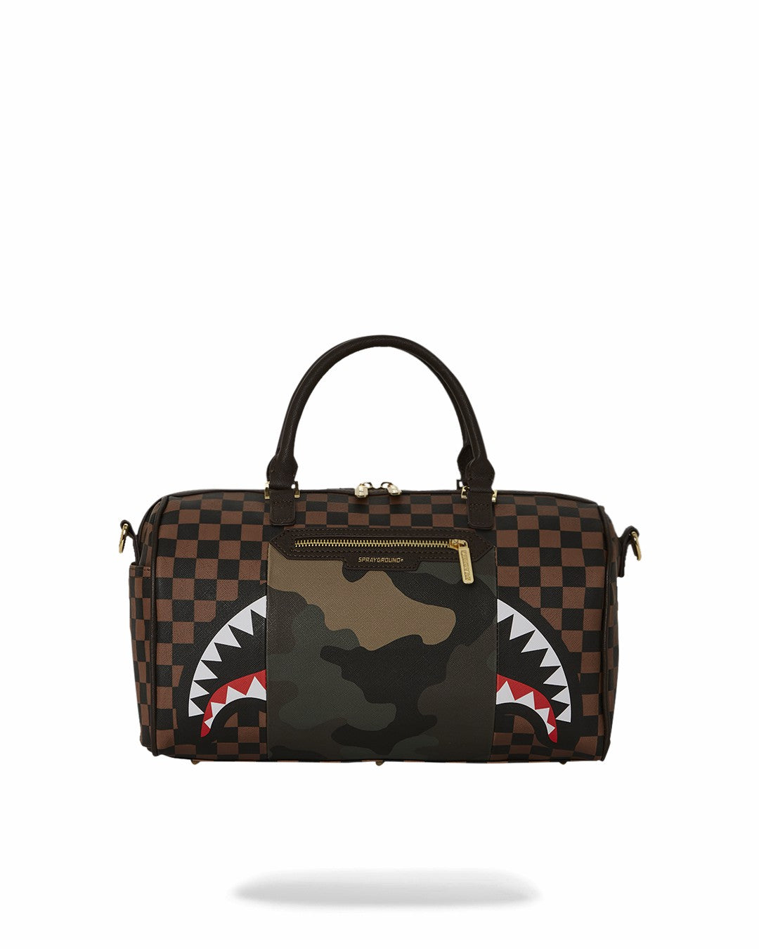 EXTERIOR GOLD ZIP POCKET SHARKS IN PARIS MINI DUFFLE | Sprayground sale