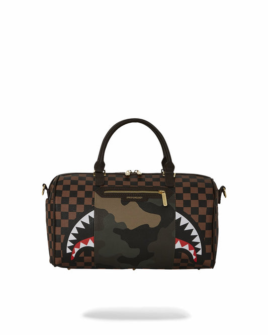 EXTERIOR GOLD ZIP POCKET SHARKS IN PARIS MINI DUFFLE | Sprayground sale