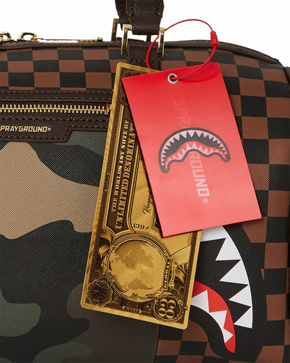 EXTERIOR GOLD ZIP POCKET SHARKS IN PARIS MINI DUFFLE | Sprayground sale