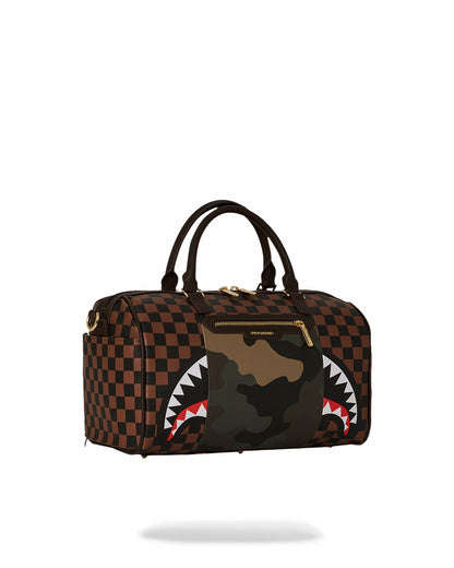 EXTERIOR GOLD ZIP POCKET SHARKS IN PARIS MINI DUFFLE | Sprayground sale