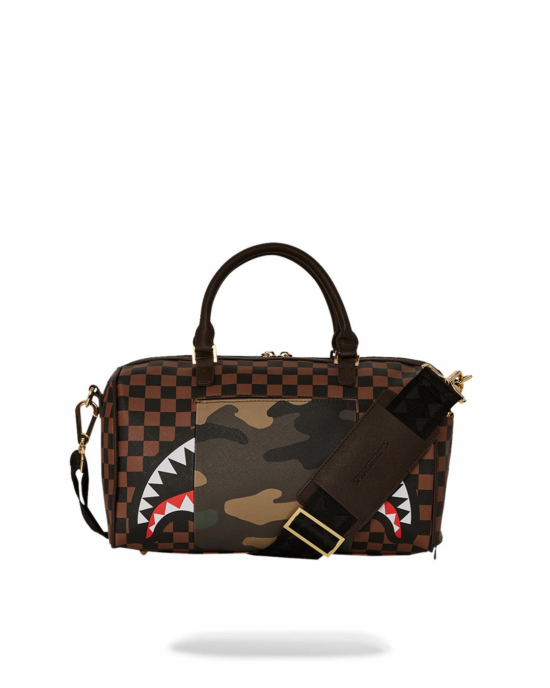 EXTERIOR GOLD ZIP POCKET SHARKS IN PARIS MINI DUFFLE | Sprayground sale