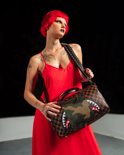 EXTERIOR GOLD ZIP POCKET SHARKS IN PARIS MINI DUFFLE | Sprayground sale