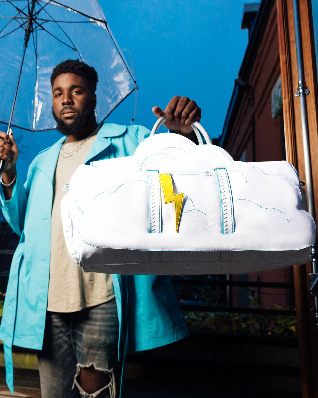 CLOUDY WITH A CHANCE OF SHARK DUFFLE | Sprayground sale