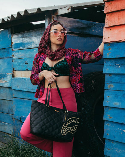 NOIR QUILT GOLD CHAIN SHARK TOTE | Sprayground US
