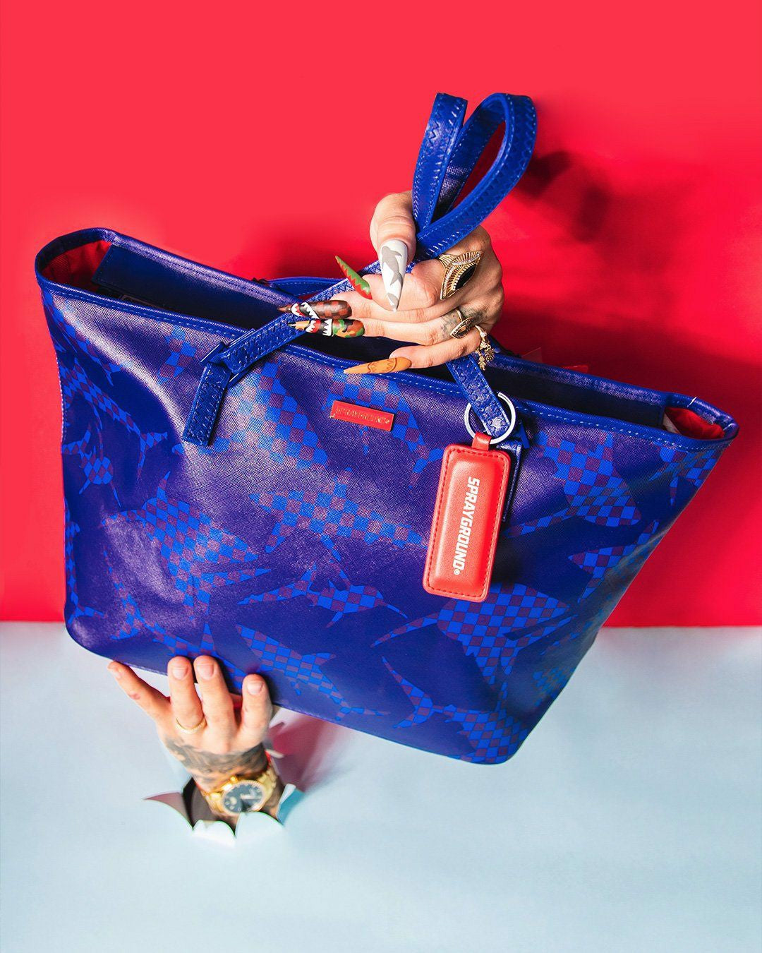 SHARK CHECK (BLUE) TOTE | Sprayground sale