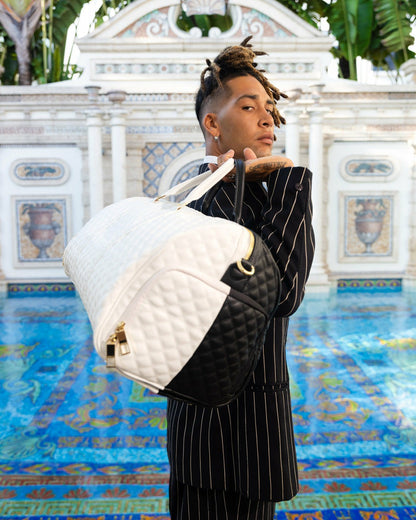 LEVELED UP SPLIT QUILT SHARK DUFFLE | Sprayground Clearance